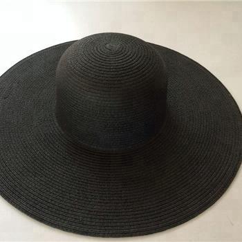 China Handmade black soft straw brim paper wide straw hat for sale