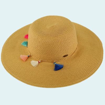 China Striped Ladies Fashion Summer Hat Straw Beach Hat Sun Wide Brim Hat for sale