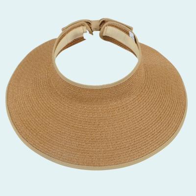 China Fashion girl lady beach sun visor striped hat foldable roll up wide brim straw hat wholesale hats for sale