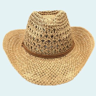 China Custom Wholesale Promotional Striped Logo Band Straw Western Cowboy Hats for sale