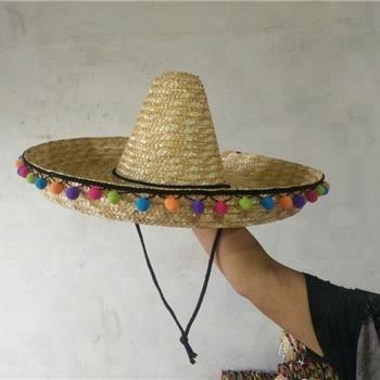 China eco-friendly natural mexican sombrero hat with pom for sale