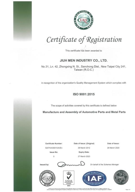 ISO9001 - JIUH MEN INDUSTRY CO., LTD.