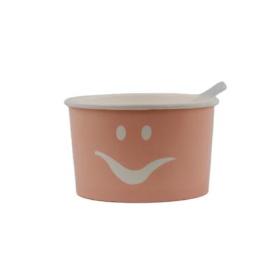 China Double PE Coated Paper Disposable Eco-friendly Ice Cream Cup With Spoon For Dessert Packaging Use Disposable Cup 4oz Pink Paper Bowl for sale