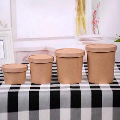 China Disposable Kraft Paper Bowl With Disposable Lid Take Out Round Paper Bowl For Soup for sale