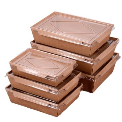 China Disposable Kraft Paper Take Away Food Packaging Box With Transparent Lids for sale