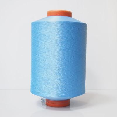 China DTY 150D/48F Factory Current Sales VIVID COLOR STABILITY Light Blue Dope Dyed To Recycle GRS Polyester To Texture Yarn For Knitting for sale