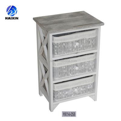 China Vintage Living Room Cabinet Furniture 3 Baskets Wooden Modern Home Drawers Wardrobe Gray White for sale