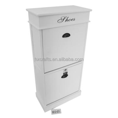 China Hallway 2 Drawer White Solid Wood Wooden Shoe Cabinet for sale