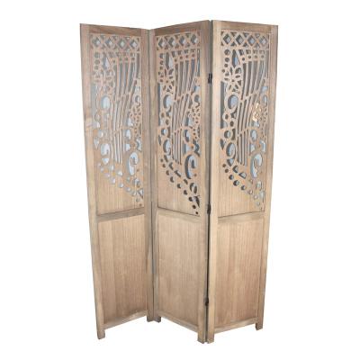 China Antique Popular Chic Wood Home Decor Vintage Product Light Color Wood Privacy Screen Indoor Folding Room Divider for sale