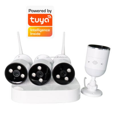 China Human Motion Tracking Plug and Play Automatically Connecting 4CH 2.0mp 1080P Tuya 2.4G Wifi Wireless 4 Camera NVR Kits for sale