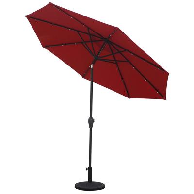 China Modern Red Mefo Garden Sombrilla Quitasol Diameter 2.7/3M Center Pole Parasol With Solar Led Lamp 360 Degree Tilt Rotating U Outdoor Parasol for sale