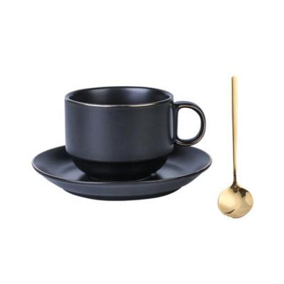 China Viable Black Color Glazed Espresso Coffee Cup And Saucer for sale