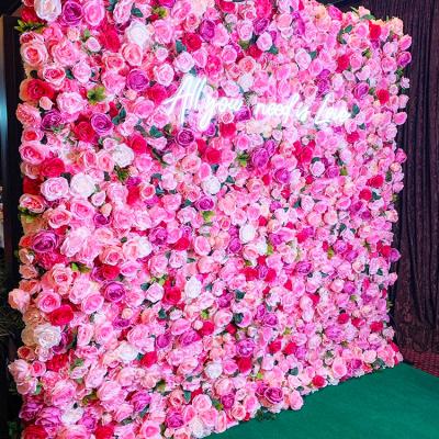 China Beautiful Colorful Artificial Flower Stage Decoration Low Price White Rose Wedding Flower Wall Decor Backdrop for sale