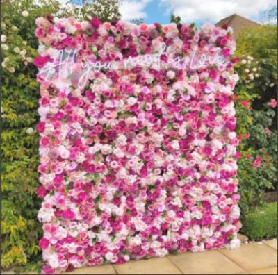 China Beautiful Colorful Artificial Artificial Pink Rose Floral 3D Flowerwall Full Flower Wall Backdrop for sale