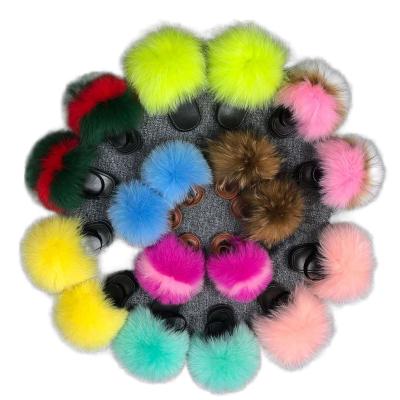 China Fashion Trend Wholesale Price Colorful Fluffy Furry Slippers Real Toe Fur Sandals Slides Slippers Open For Women for sale