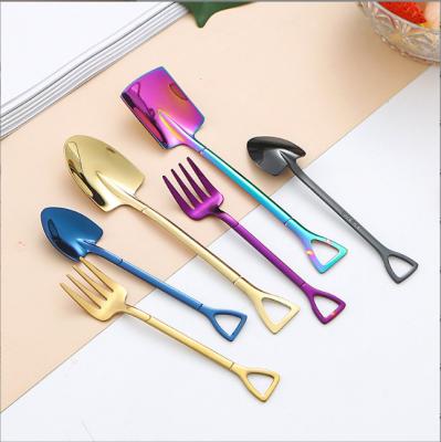 China American Style 304 Stainless Steel Flatware Set Gold Fork Flatware Set Originality Dinnerware Coffee Steel Shovel Shaped Tea Desserts Spoon for sale