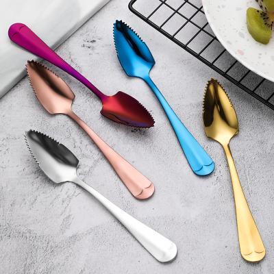 China Stainless Steel Minimalist Baby Helped Food Kids Scrape Fruit Apple Pear Pitaya Grapefruit Dessert Food Fruit Puree Scraping Spoon for sale