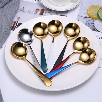 China Minimalist 304 Stainless Steel Spoon Dessert SGS Round Tableware Mini Spoon Color Feature Weight Eco Small Plastic Material for sale