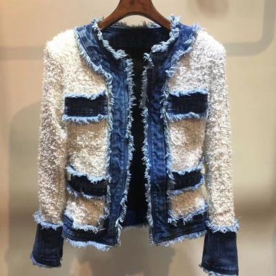 China Wholesale hot selling tweed coat jacket factory dropship women viable patchwork denim jacket coat women coat for sale