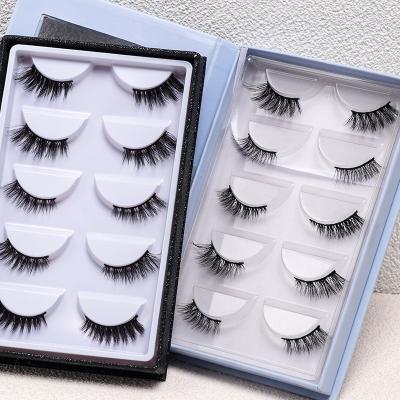 China Easy Nature Fake Mink Eyelashes Vegan Half Band 5 Pairs 5 Pairs Fake Nature Fake Seller Factory Qingdao Factory Wear Qingdao USA Market 5 Pairs Lashes Set Book for sale