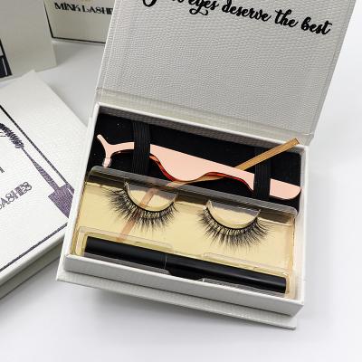 China Easy Use Customized Box Design 2 Bionic Materials in 1 False 3D Mink Eyelashes Bulk Wholesale Eyeliner Highlights Adhesive Tweezers for sale