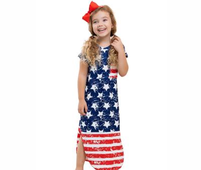 China Fashion Flag Printed Fashion Flag Printed 2021 Summer New Parent-child Equipment Striped Child Clothing Flag Printed Fashionable Children's Long Dress for sale