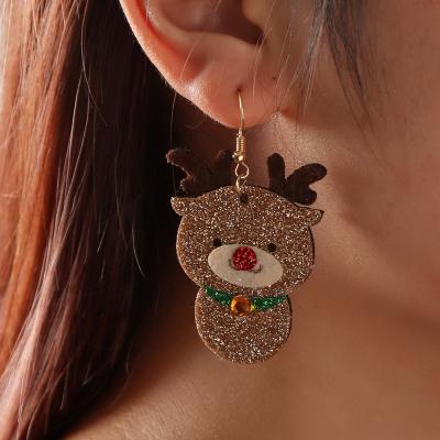 China Glittery Pink Cloth Santa Elk Stud Christmas Earrings trinkets 2021 fashion gift beautiful for sale