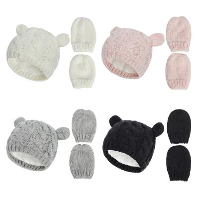 China Baby Soft Soft Feeling Soft Feeling Ear Protectors Warm Small Ears Wool Hat and Glove Wool Set for sale