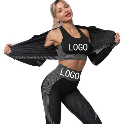 China High Quality Breathable 3 Piece Yoga Suit Workout Clothing Sports Bra Gym Leggings Activewear Yoga Women Fitness Seamless Set for sale