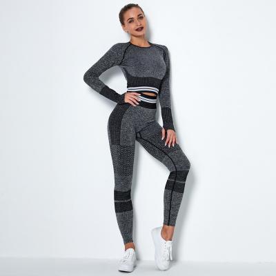 China Breathable Workout Sets Women 2 Piece Yoga Fitness Clothes Exercise Sportswear Legging Crop Top Gym Clothes Yoga Set Rib for sale