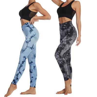 China Breathable Tie-Dye High Waist Yoga Pants Peach Buttocks Women Fitness Yoga Pants Stretchy Motion Gaiters for sale