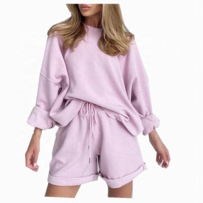 China High Quality Breathable Polyester Shorts Set Loose Colorblock Oversized Tracksuit Hoodie And Jogger Set Women for sale