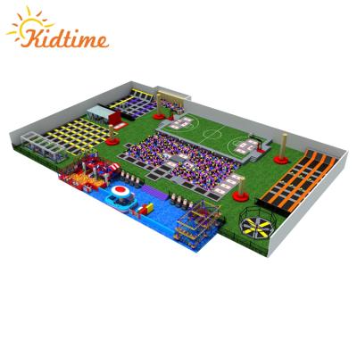 China Galvanized Tube + PP + Spring Interesting Indoor Combination Children's Multifunctional Trampoline Playground Park With Fence for sale