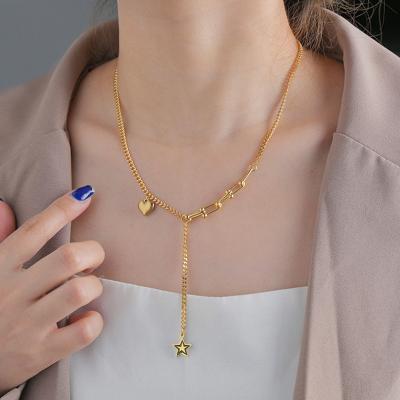 China Romantic Gold Plated Stainless Steel Chain Necklace Gold Plated Love Heart Pendant Necklace For Women Girls for sale