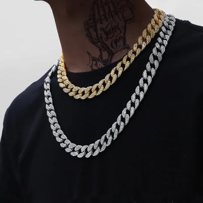 China Miami 18K Cuban Link Outlet Hiphop Finetoo Miami Rhinestone Fork Hip Hop Punk Iced Out Chain Necklace For Men Jewelry for sale