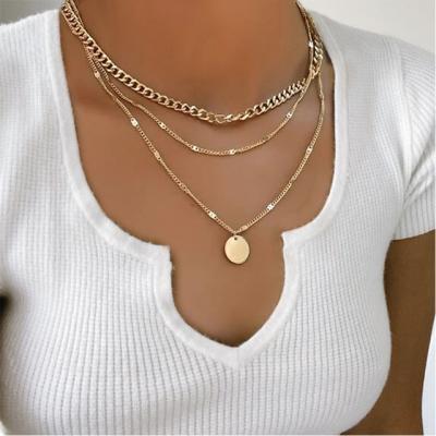 China TRENDY Fashion Multilayer Round Thick Chain Necklaces Gold Choker Pendant Necklace Party Summer Jewelry For Women for sale