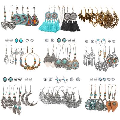 China 2020 Bohemia Vintage Multiple Styles Drop To Dangle Earrings Set For Women National Bohemian Trendy Earrings For Female Top Selling Jewelry for sale