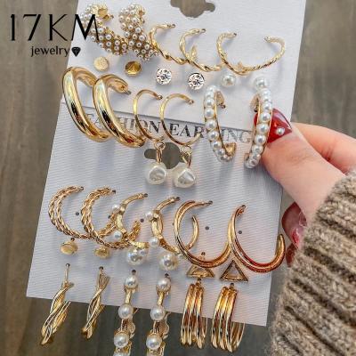 China Finetoo Newest 9 Pairs TRENDY Fashion Pearl Circle Drop Earrings Tasty Set Tiny Stud Earrings For Women Jewelry for sale