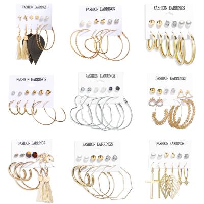 China Other 2020 Hot Selling Earring Set For Women Alloy Circle Stud Earrings Jewelry Mixed Designs Leather Tassel Resin Pearl Earrings for sale