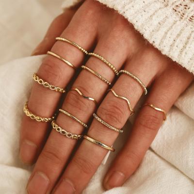 China Other 14 Pieces / Set Simple Popular Alloy Gold Plated Ring Set Twisted Irregular Hot Selling Jewelry for sale