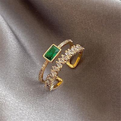 China Green Double-layer Ring Fashion Simple Versatile Open Ring Elegant Ladies New Retro Jewelry for sale