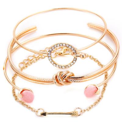 China Vintage 4 Pieces / Set Leaf Charm Bracelet 2020 Crystal Beads Bangle Arrow Chain Four Bead Tassel Jewelry 2020 for sale