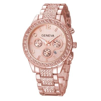 China Classic Quartz Diamond Numbers Female Calender Watches Geneva Calendar Fashion Full Hot Luxury Women Wrist Watch for sale