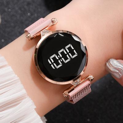 China Luxury Auto Date Fashion LED Display Watch For Women Digital Magnet Stainless Steel Mesh Band Women Watch For Gift Relogio Feminino for sale