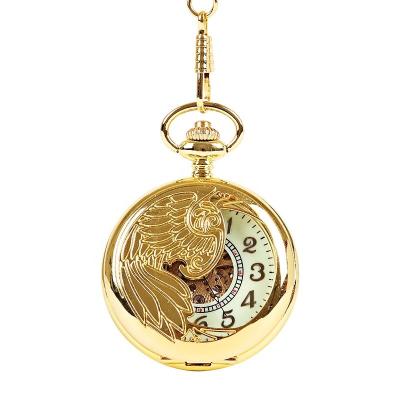 China Antique Hollow Manual Phoenix Watches Key Chain Retro Roman Mechanical Pocket Watch for sale