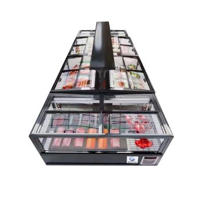 China Automatic Single-temperature Defrost Counter Display Freezers Combo Refrigerator Showcase aht Island Freezer for sale