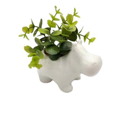 China Modern Ceramic Hippo Plant Succulent Pots Half Shaped Rough Pottery Glazed Indoor Planters for Flower Cactus Air Plants, Home Decor for sale