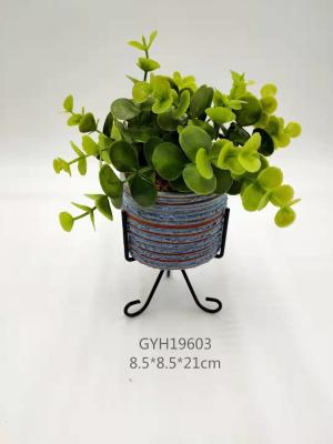 China Farmhouse Ceramic Planter with Metal Plant Stand, 3 inch Dia. Pot with black mid century holders for sale