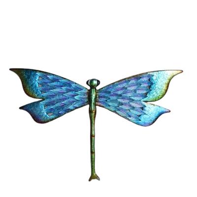 China Garden Deocration Personalized Pretty Custom Metal Spread Your Wings Blue Dragonfly Wall Hanging Decoration for sale