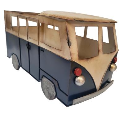 China Mid Century Modern Metal Bus Flower Pot Garden Statue Vintage Blue Bus for Nostalgic Home Outdoor Decorations for sale